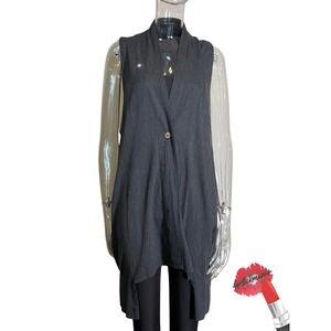MOYURU Vest Womens Medium Black Asymmetric Duster Jacket No. 111409 Quiet Luxury